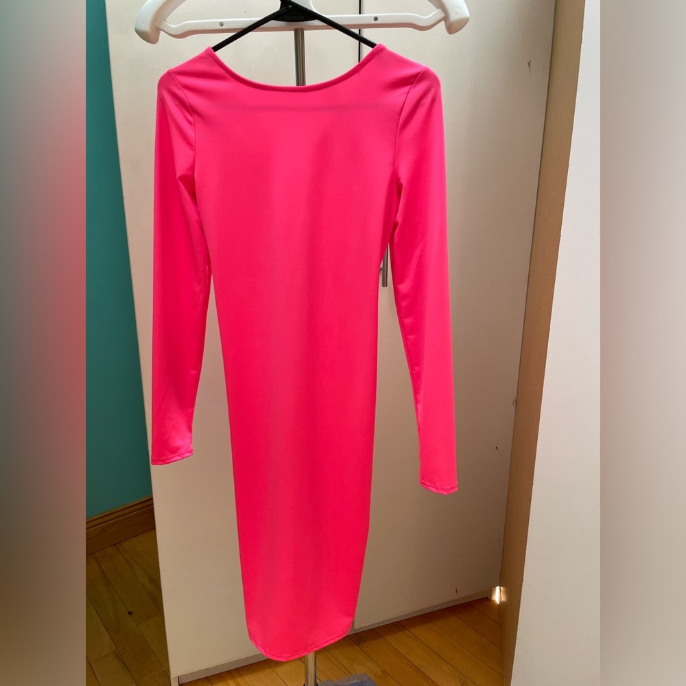 Hot pink body con dress with back zip